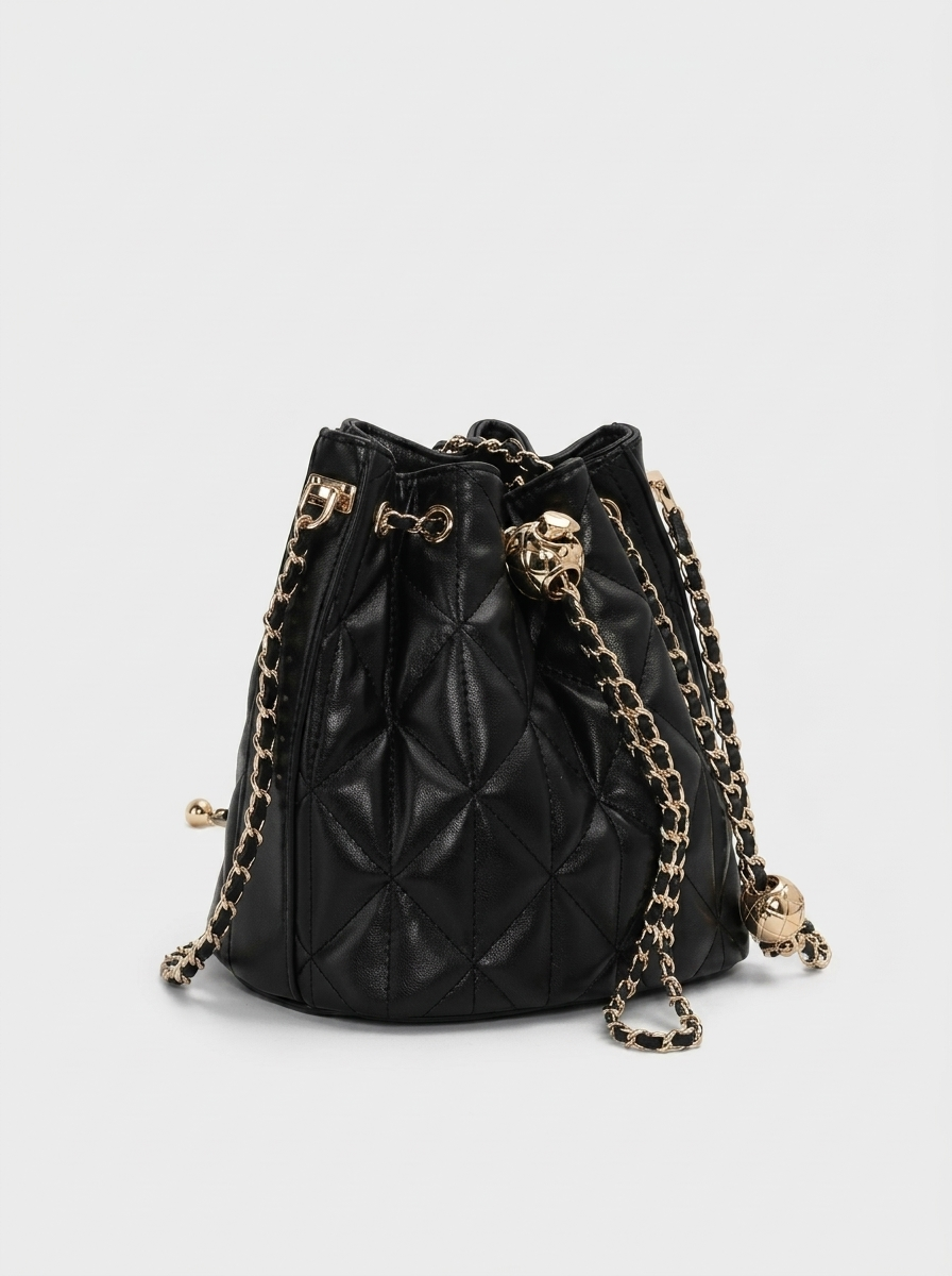 Black Quilted Diamond Bucket Bag