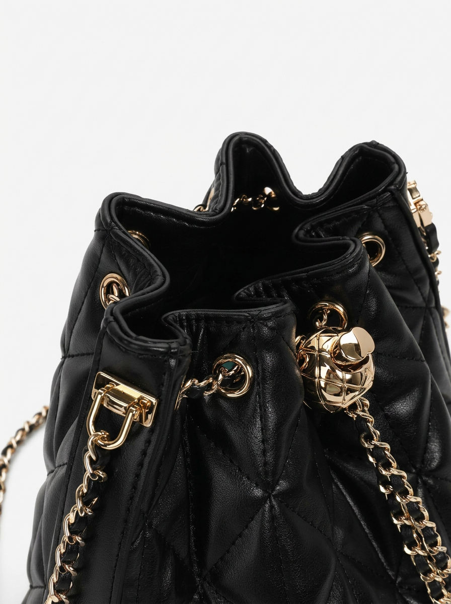 Black Quilted Diamond Bucket Bag