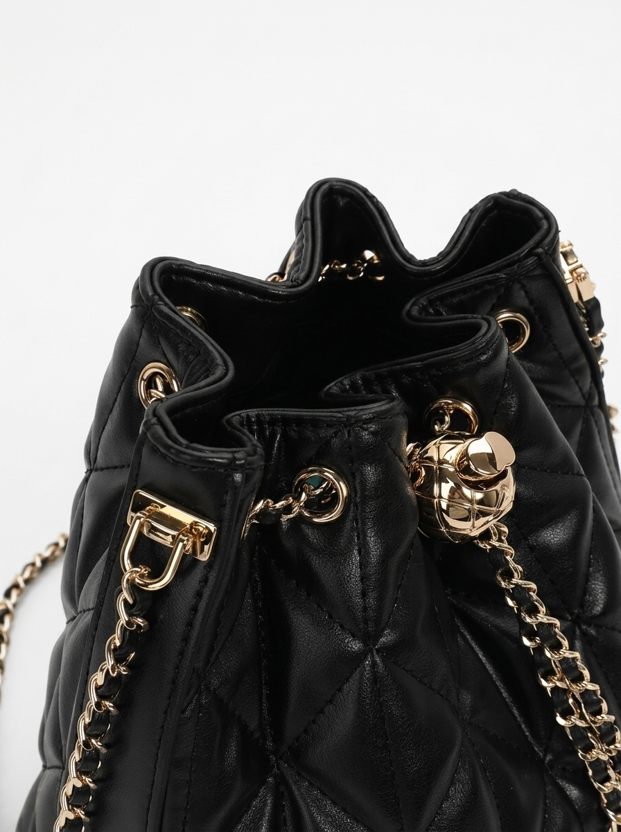 Black Quilted Diamond Bucket Bag