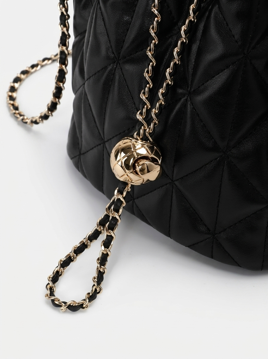 Black Quilted Diamond Bucket Bag