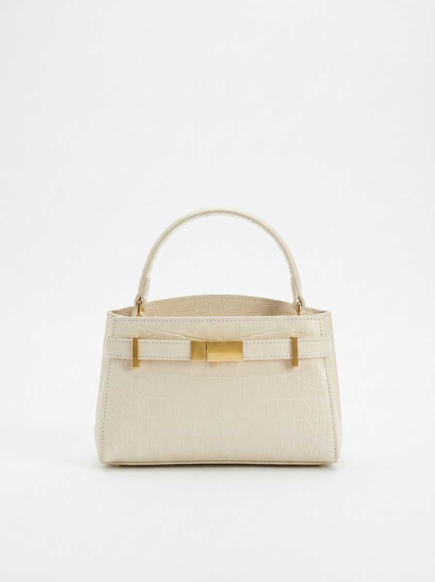 Crocodile Embossed Structured Handbag