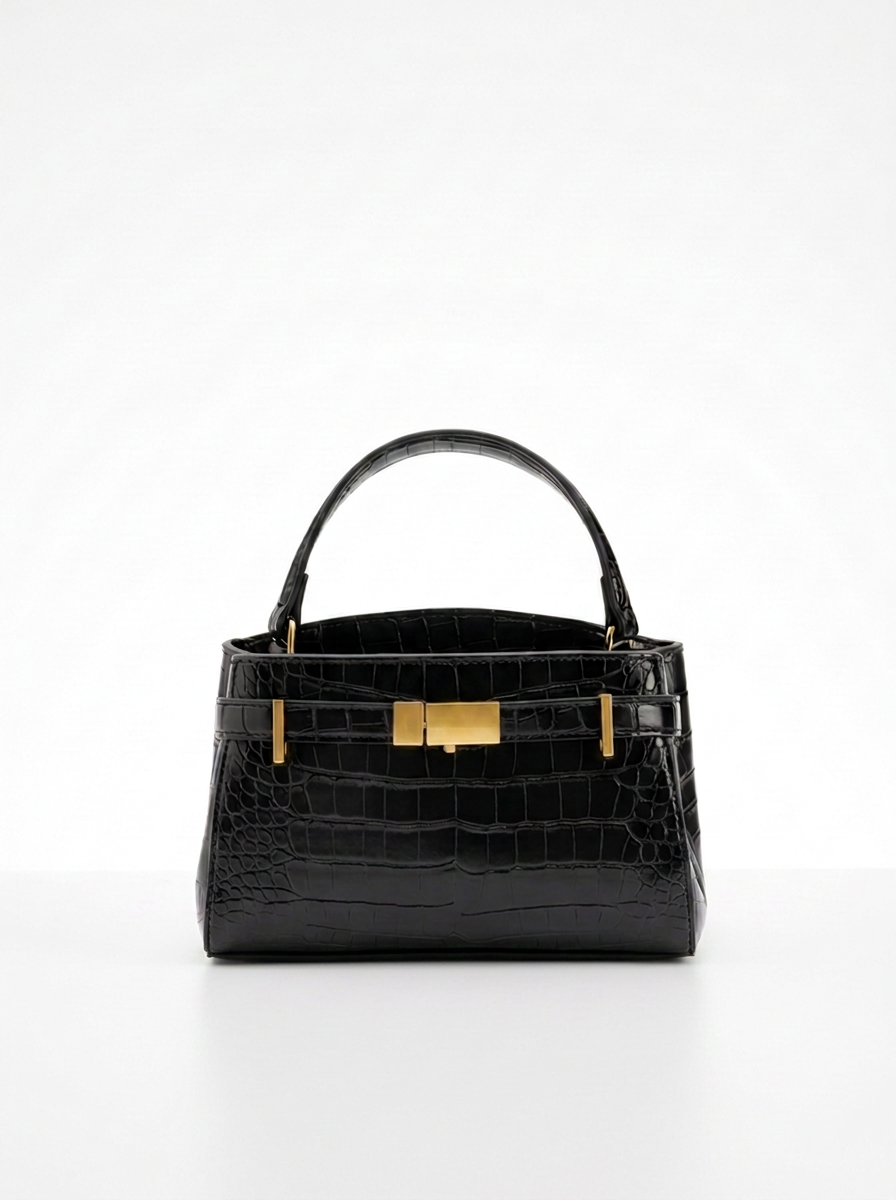 Crocodile Embossed Structured Handbag