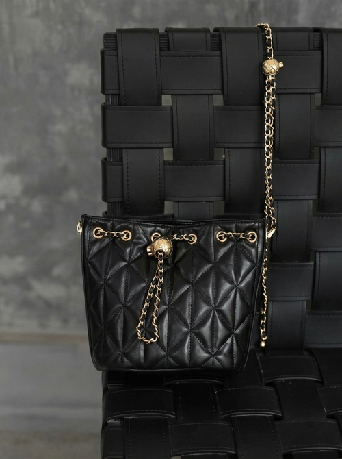 Black Quilted Diamond Bucket Bag