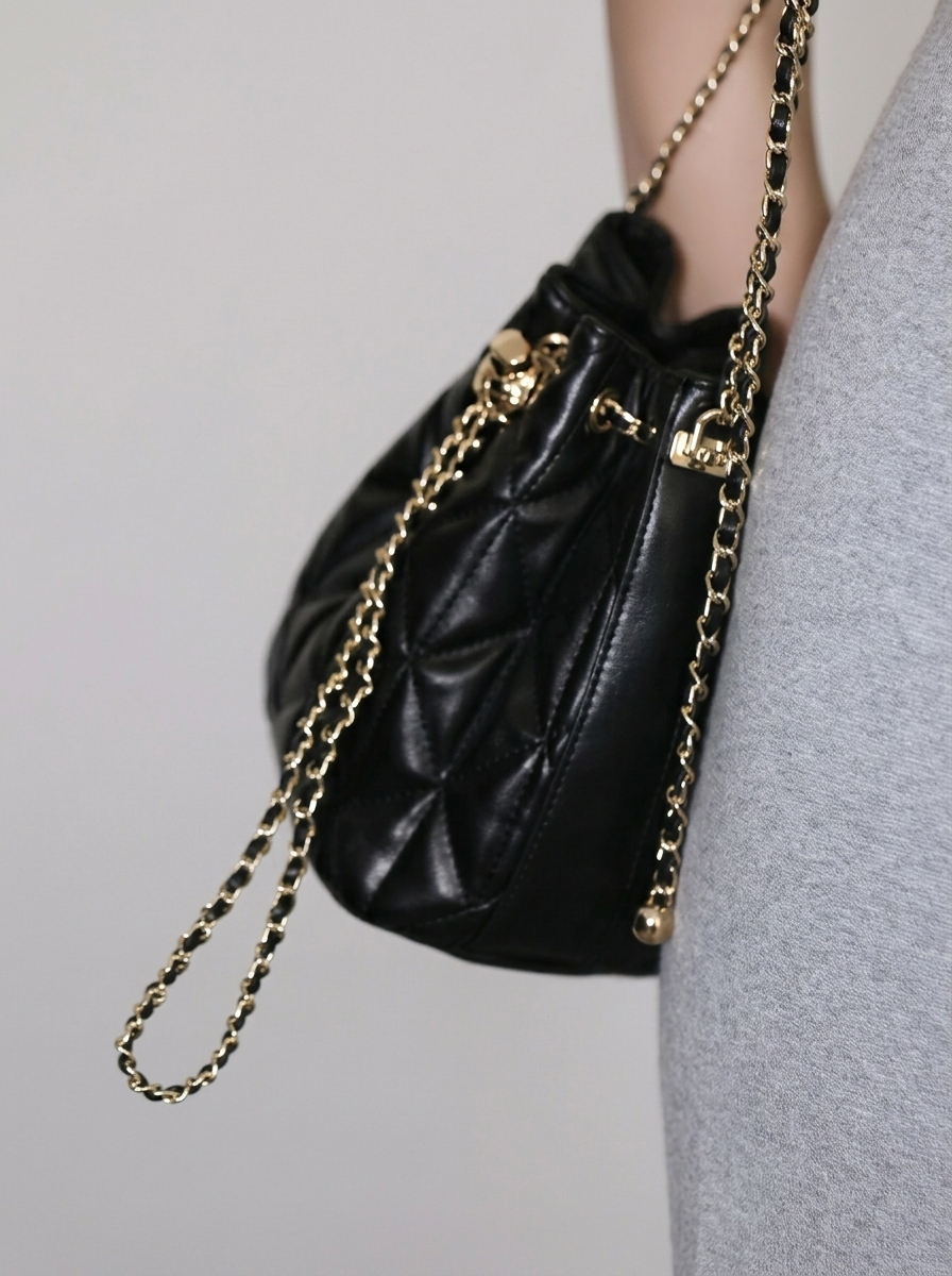Black Quilted Diamond Bucket Bag