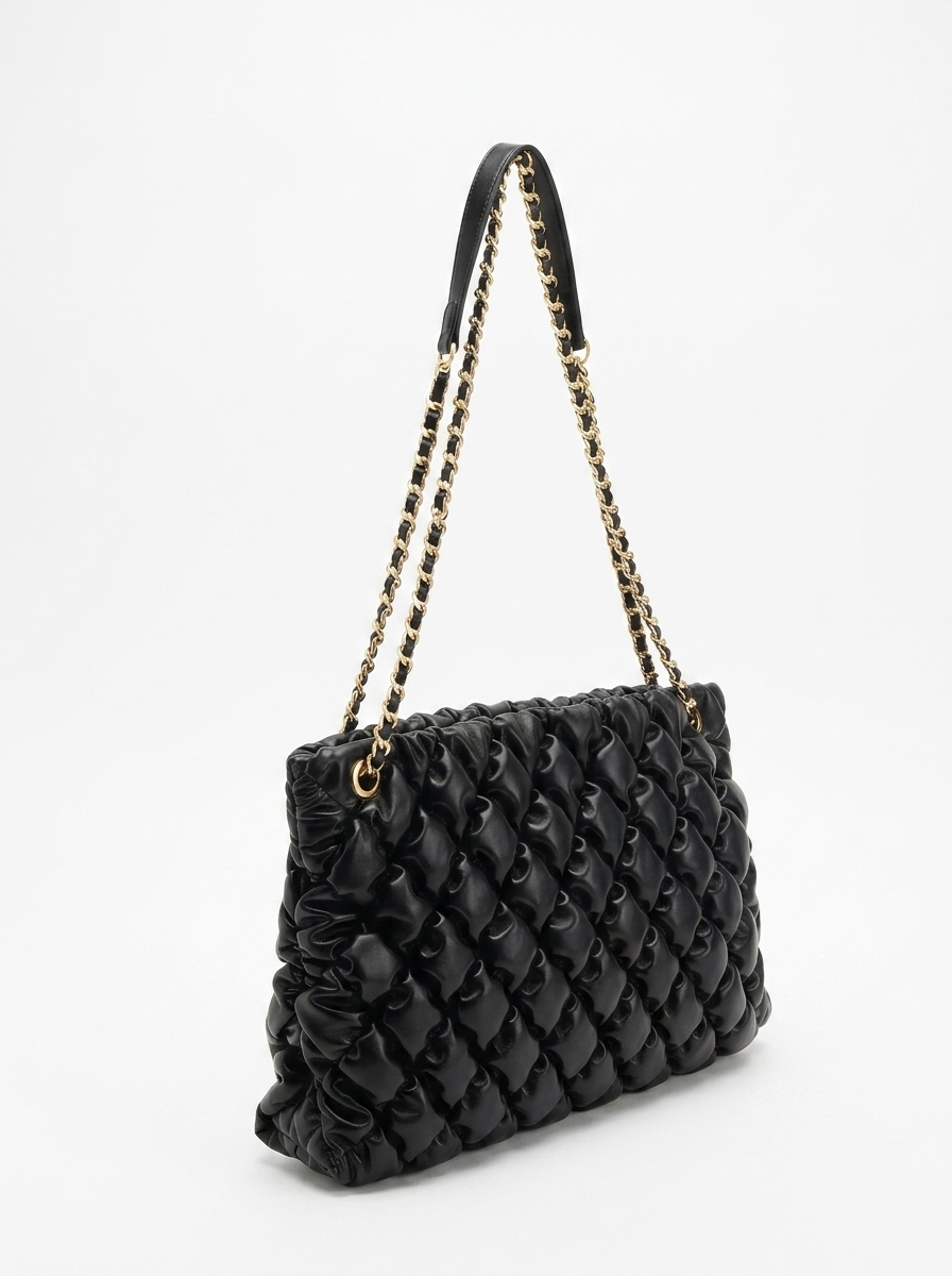 Black Quilted Ruched Cloud Shoulder Bag