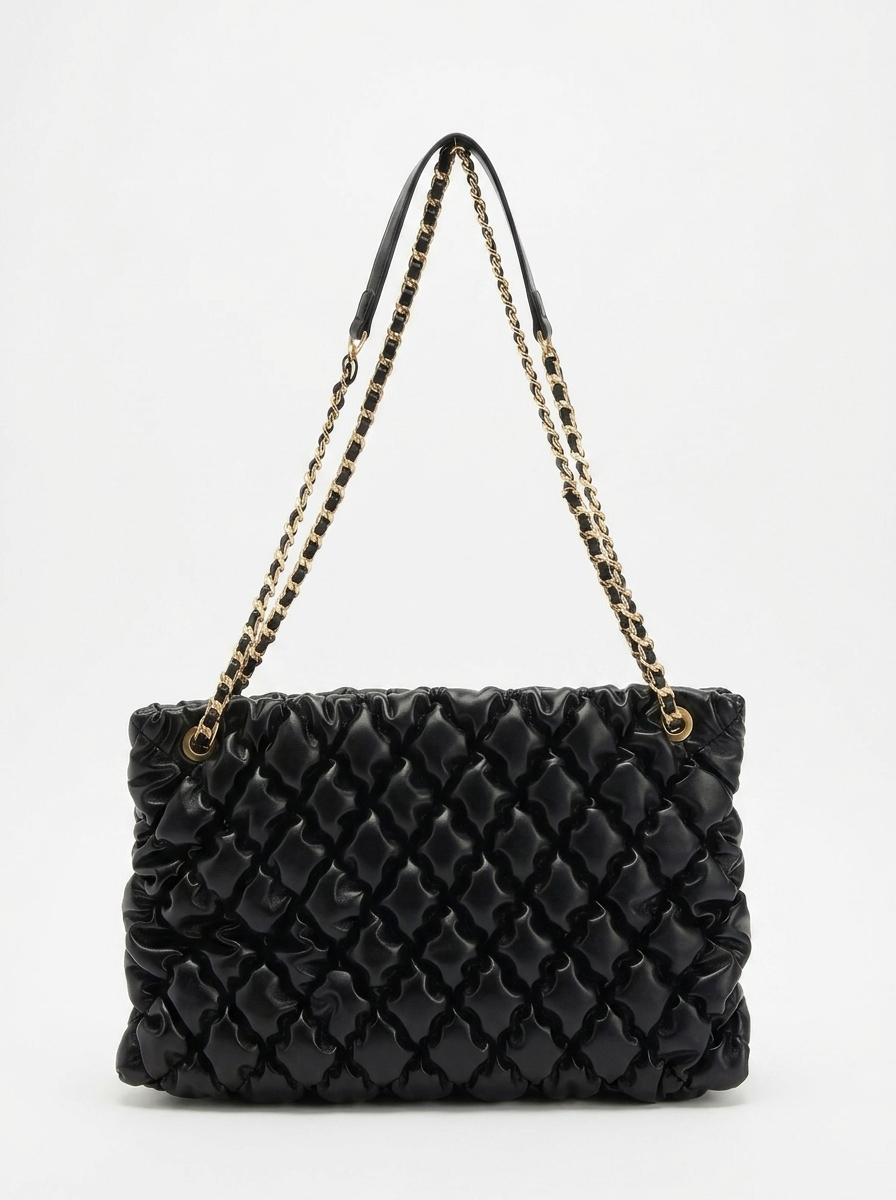 Black Quilted Ruched Cloud Shoulder Bag