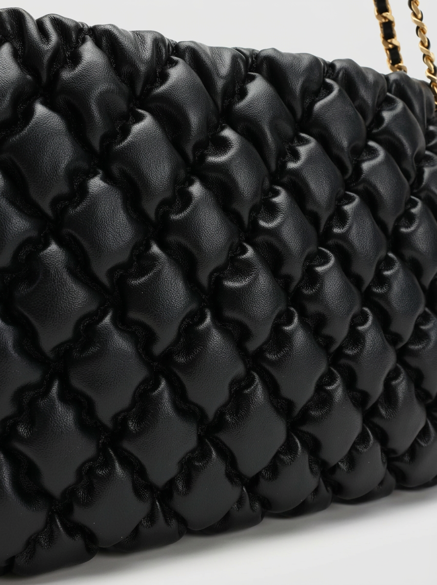 Black Quilted Ruched Cloud Shoulder Bag