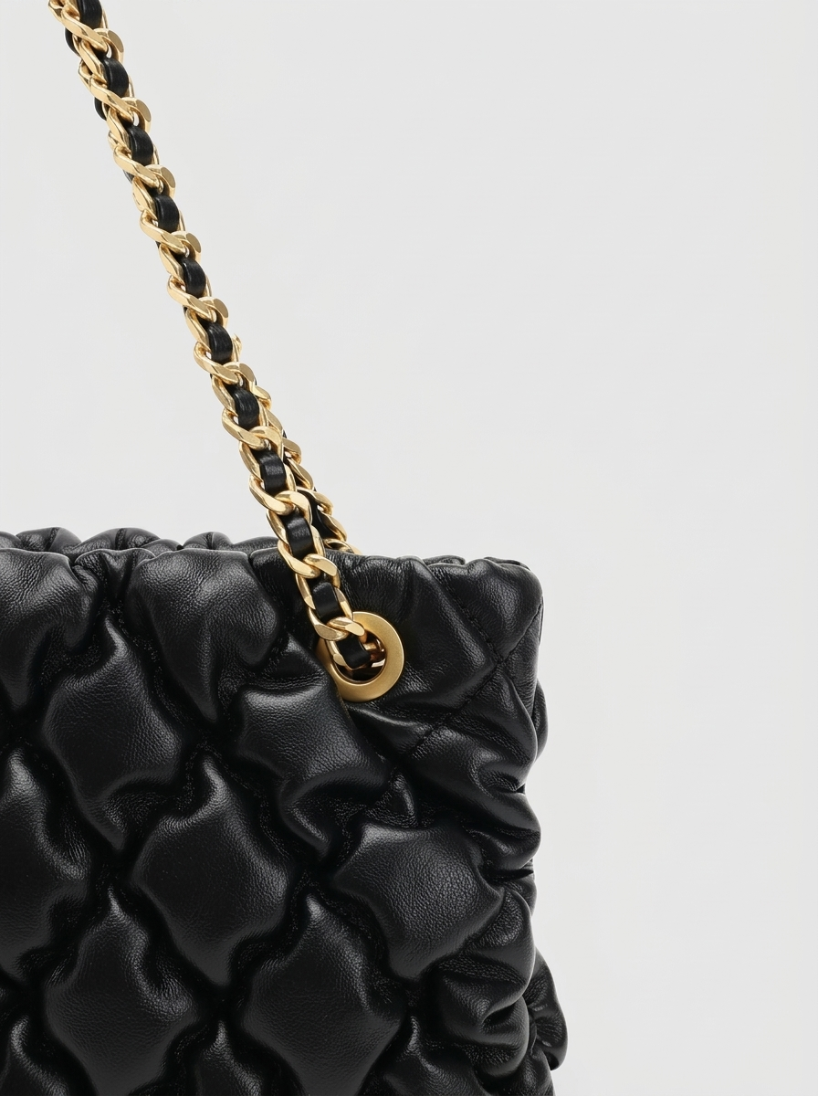 Black Quilted Ruched Cloud Shoulder Bag