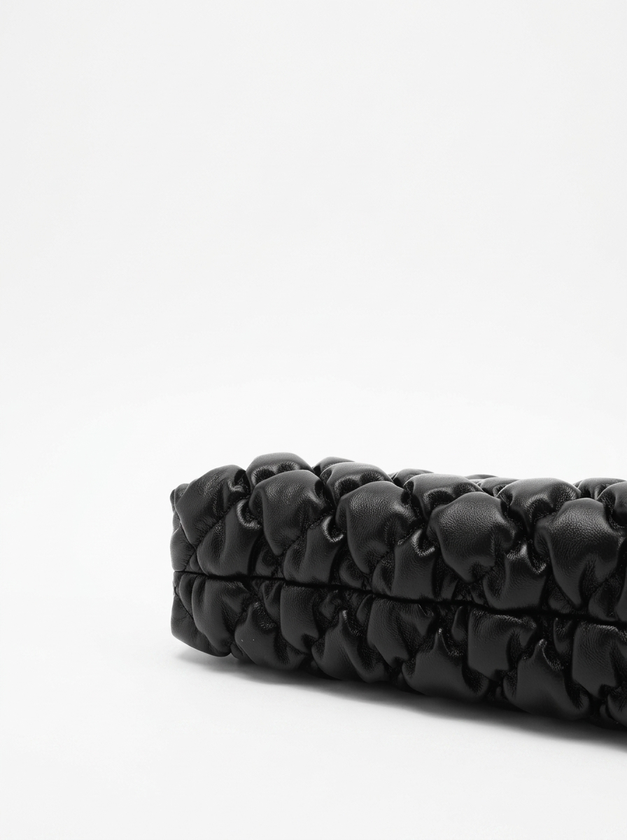 Black Quilted Ruched Cloud Shoulder Bag