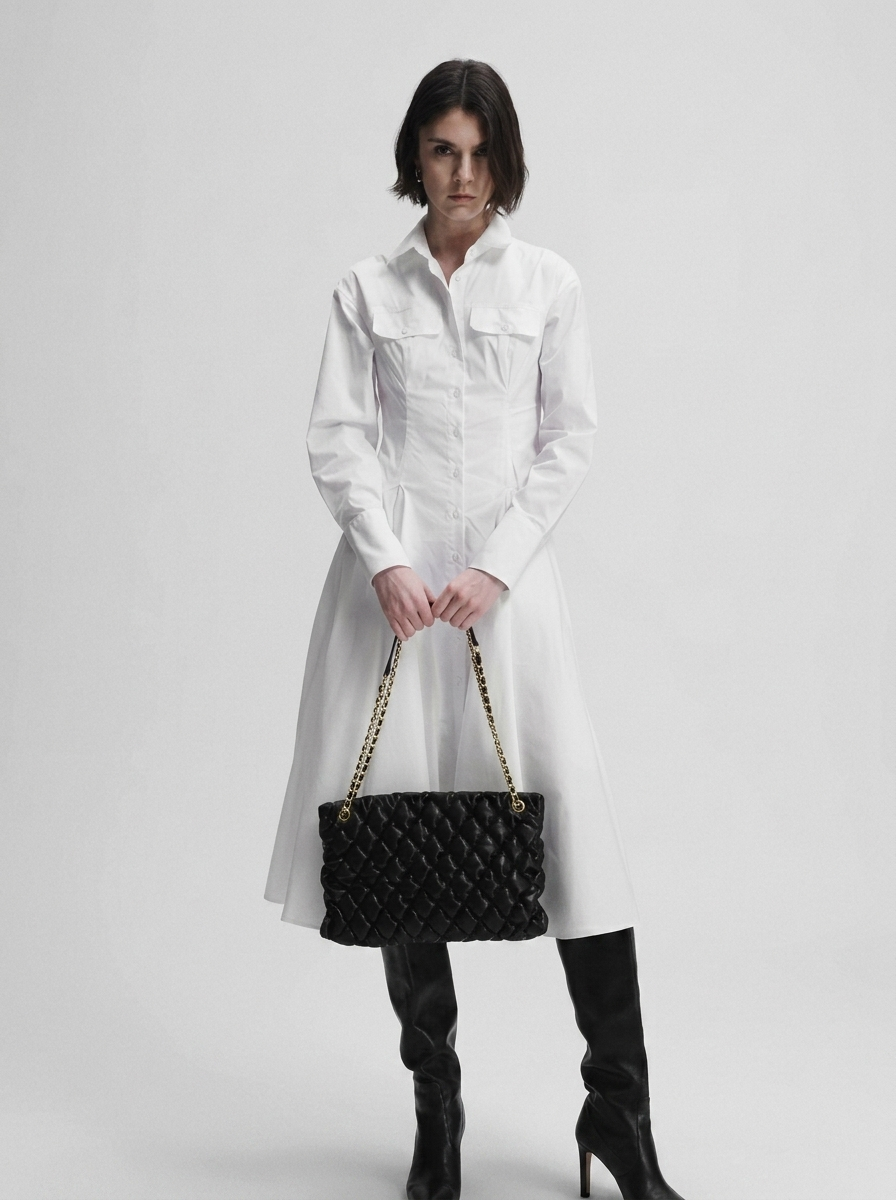Black Quilted Ruched Cloud Shoulder Bag
