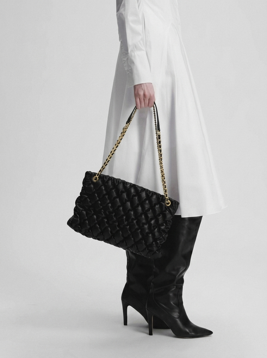 Black Quilted Ruched Cloud Shoulder Bag