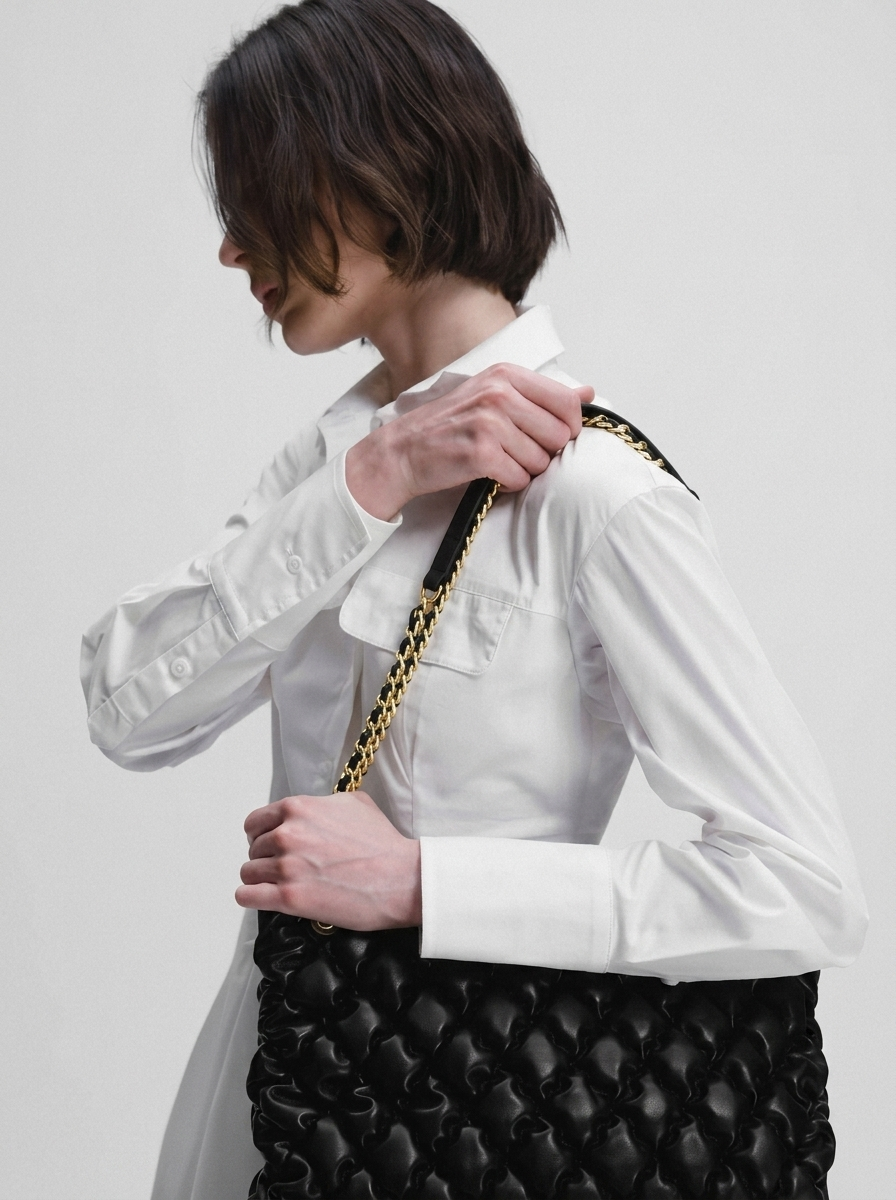 Black Quilted Ruched Cloud Shoulder Bag