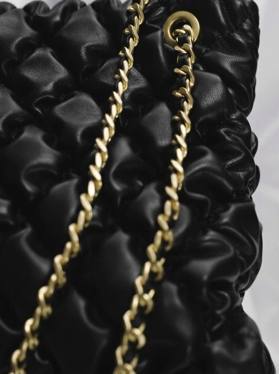 Black Quilted Ruched Cloud Shoulder Bag
