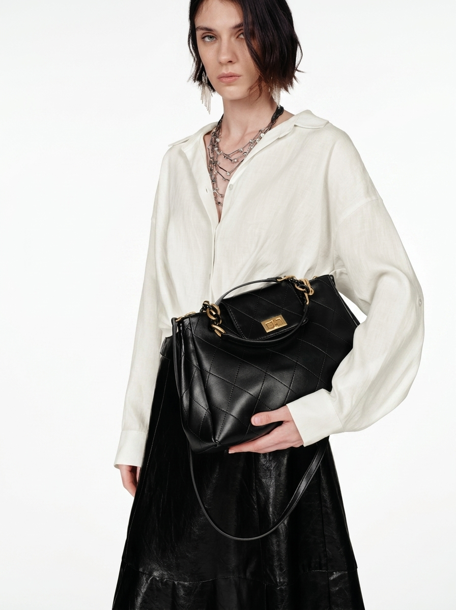 Black Quilted Chain Shoulder Bag