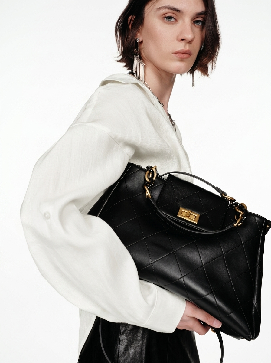 Black Quilted Chain Shoulder Bag