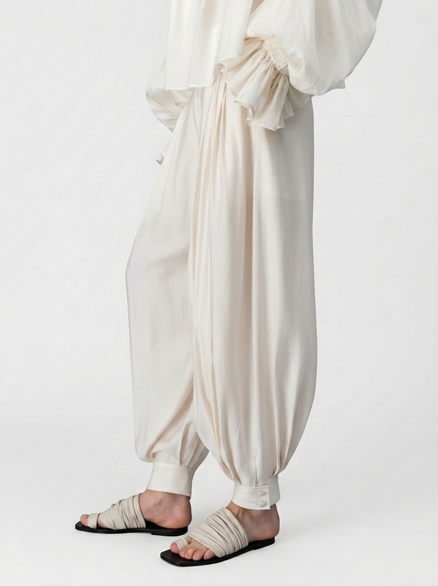 White High-Waisted Lantern Pants