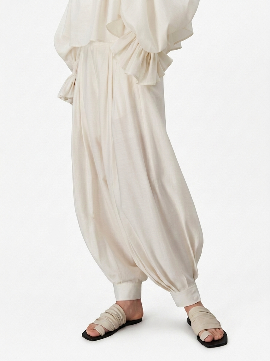 White High-Waisted Lantern Pants