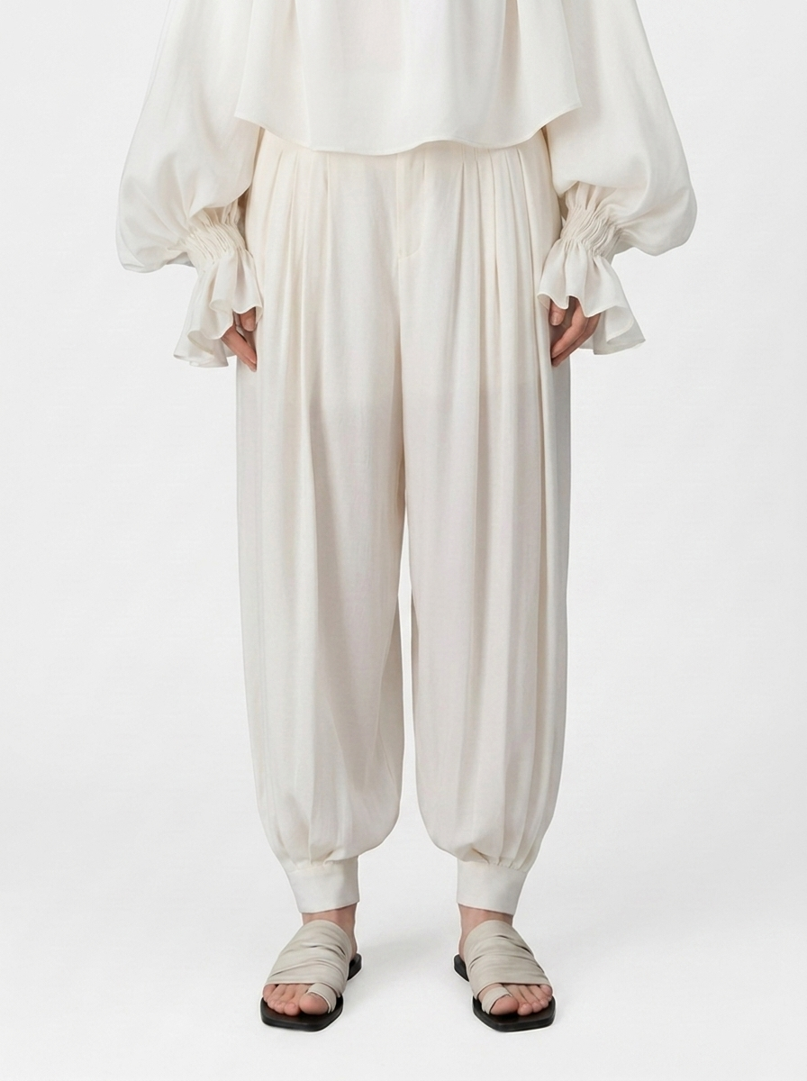 White High-Waisted Lantern Pants