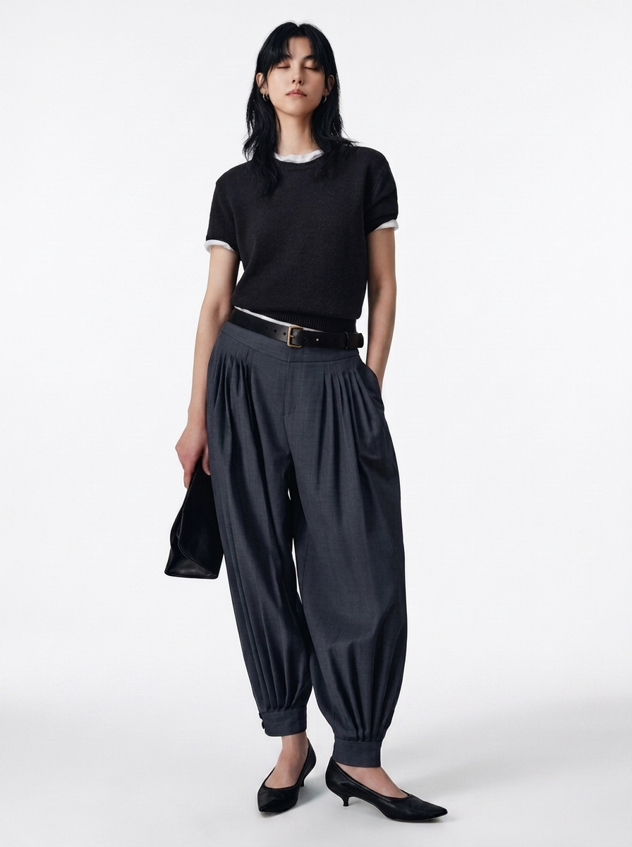 White High-Waisted Lantern Pants