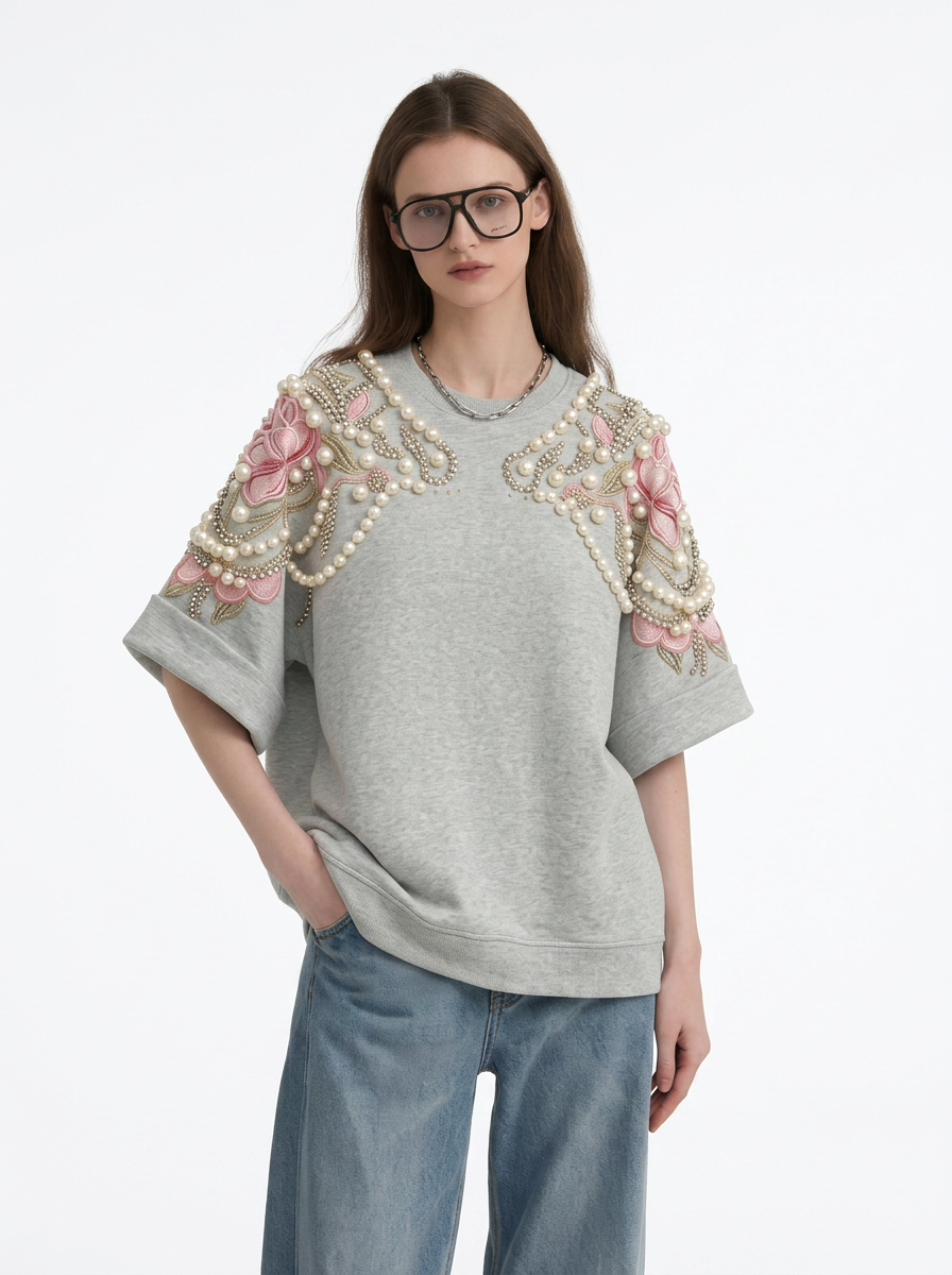 White Floral Print Oversized T-Shirt