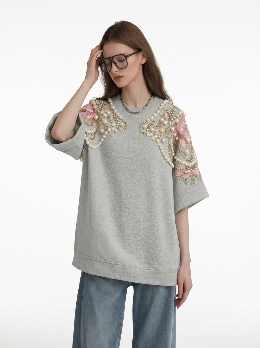 White Floral Print Oversized T-Shirt