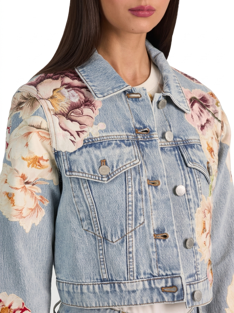 Floral Denim Jacket &amp; Wide-Leg Jeans Set