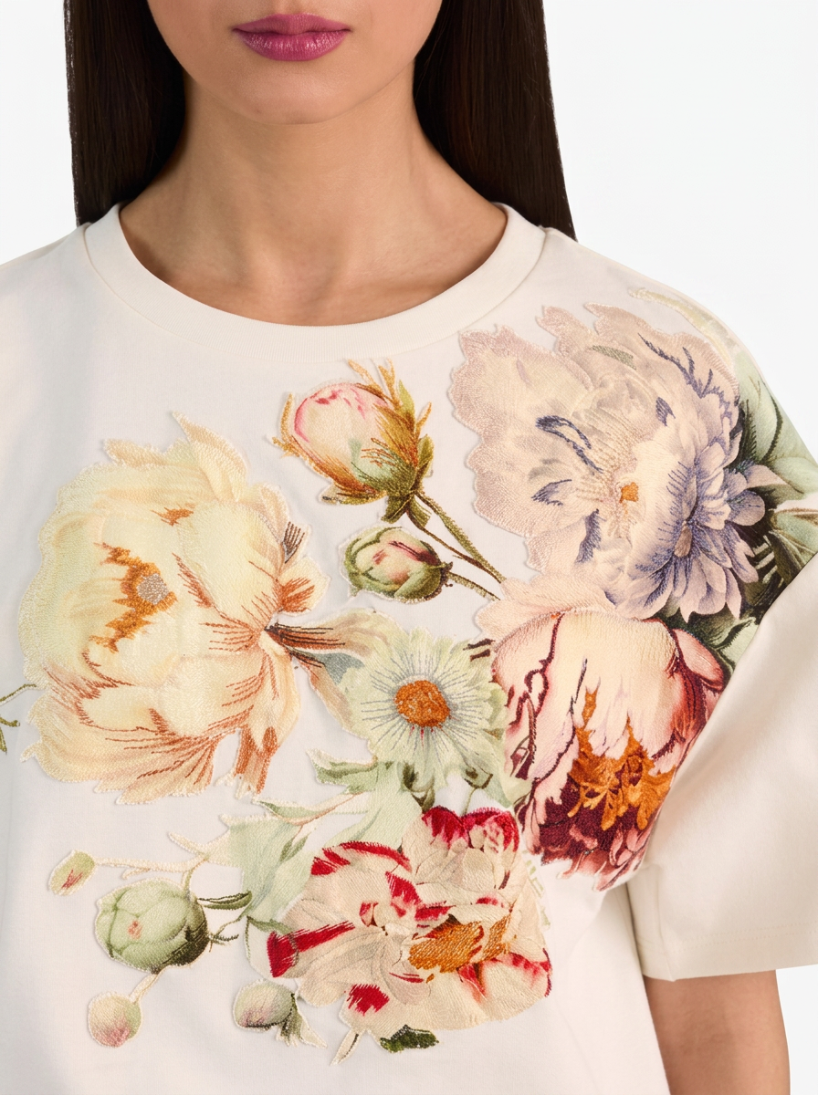 White Floral Oversized Short Sleeve Tee