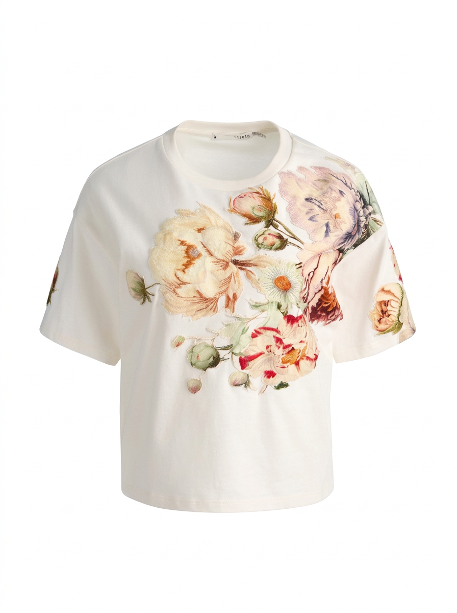 White Floral Oversized Short Sleeve Tee