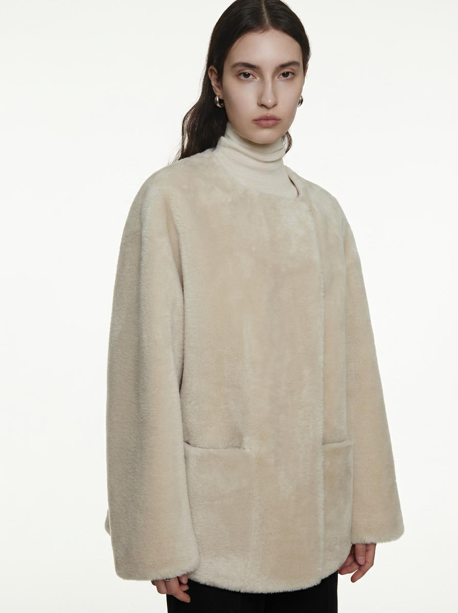 Beige Teddy Fleece Short Jacket