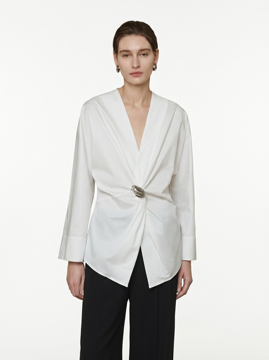 White Crossover Twist Blouse
