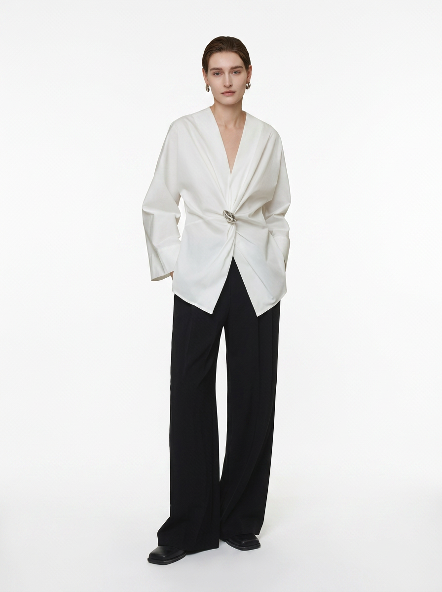White Crossover Twist Blouse