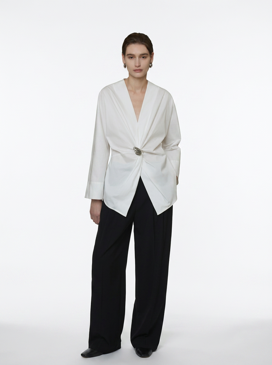White Crossover Twist Blouse