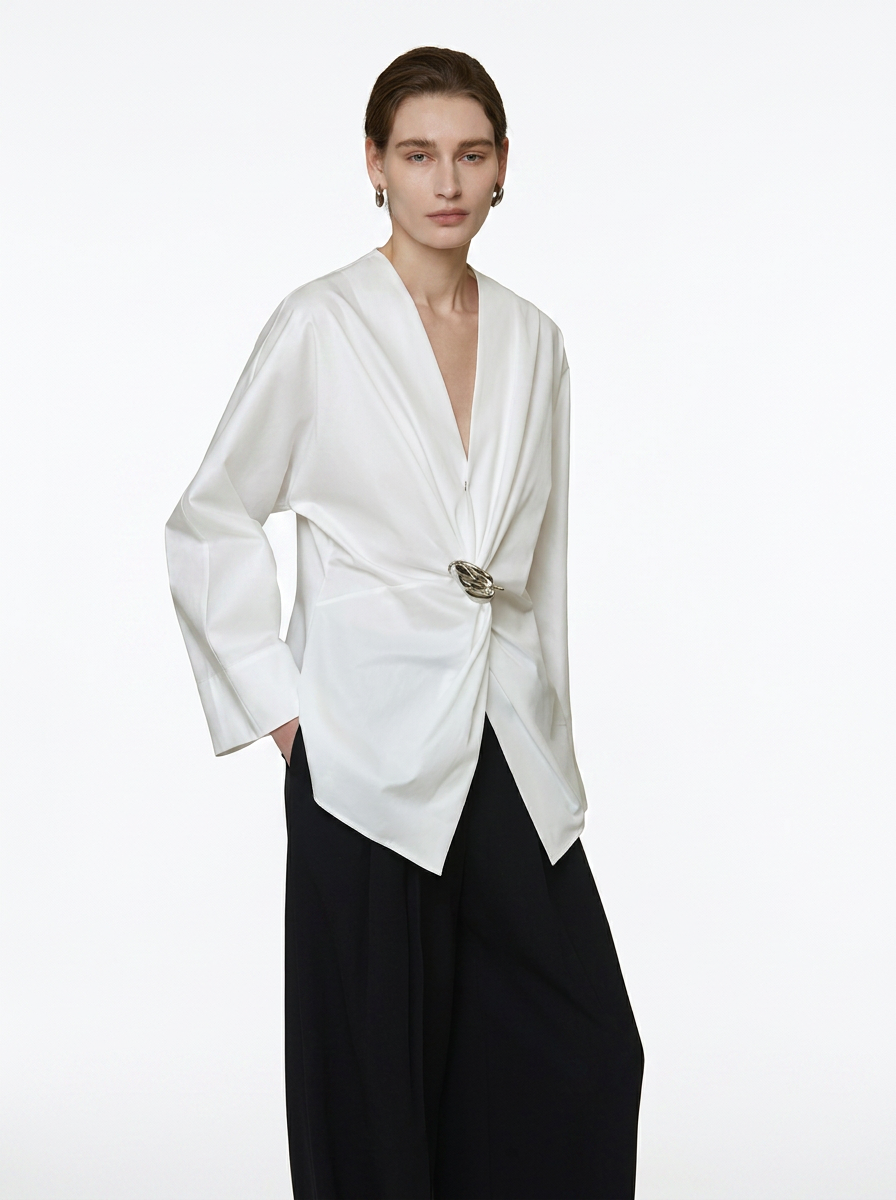 White Crossover Twist Blouse