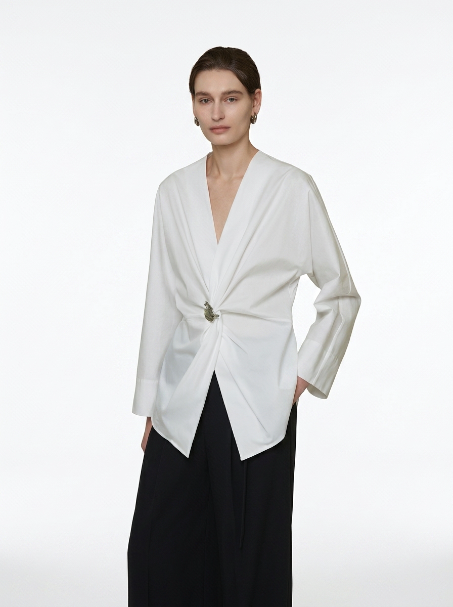 White Crossover Twist Blouse