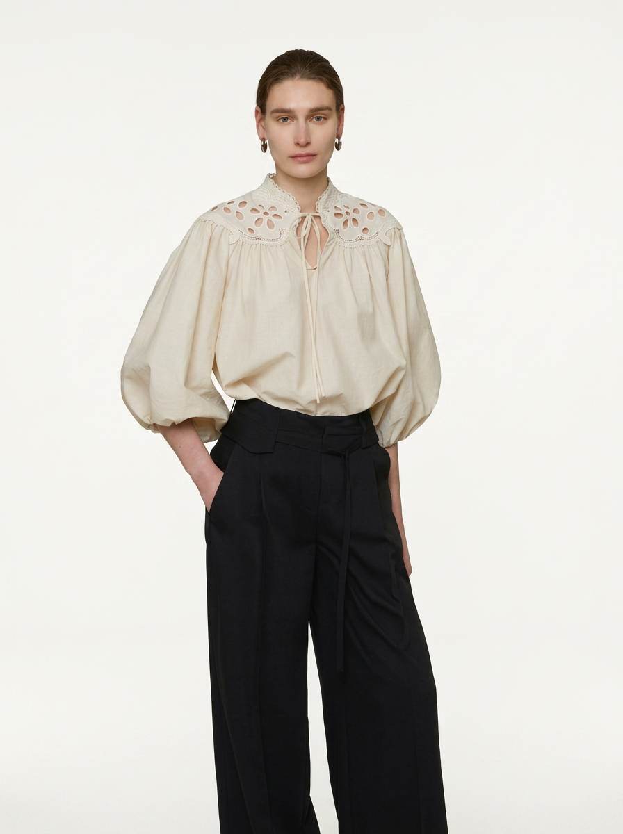 Cream Puff Sleeve Blouse