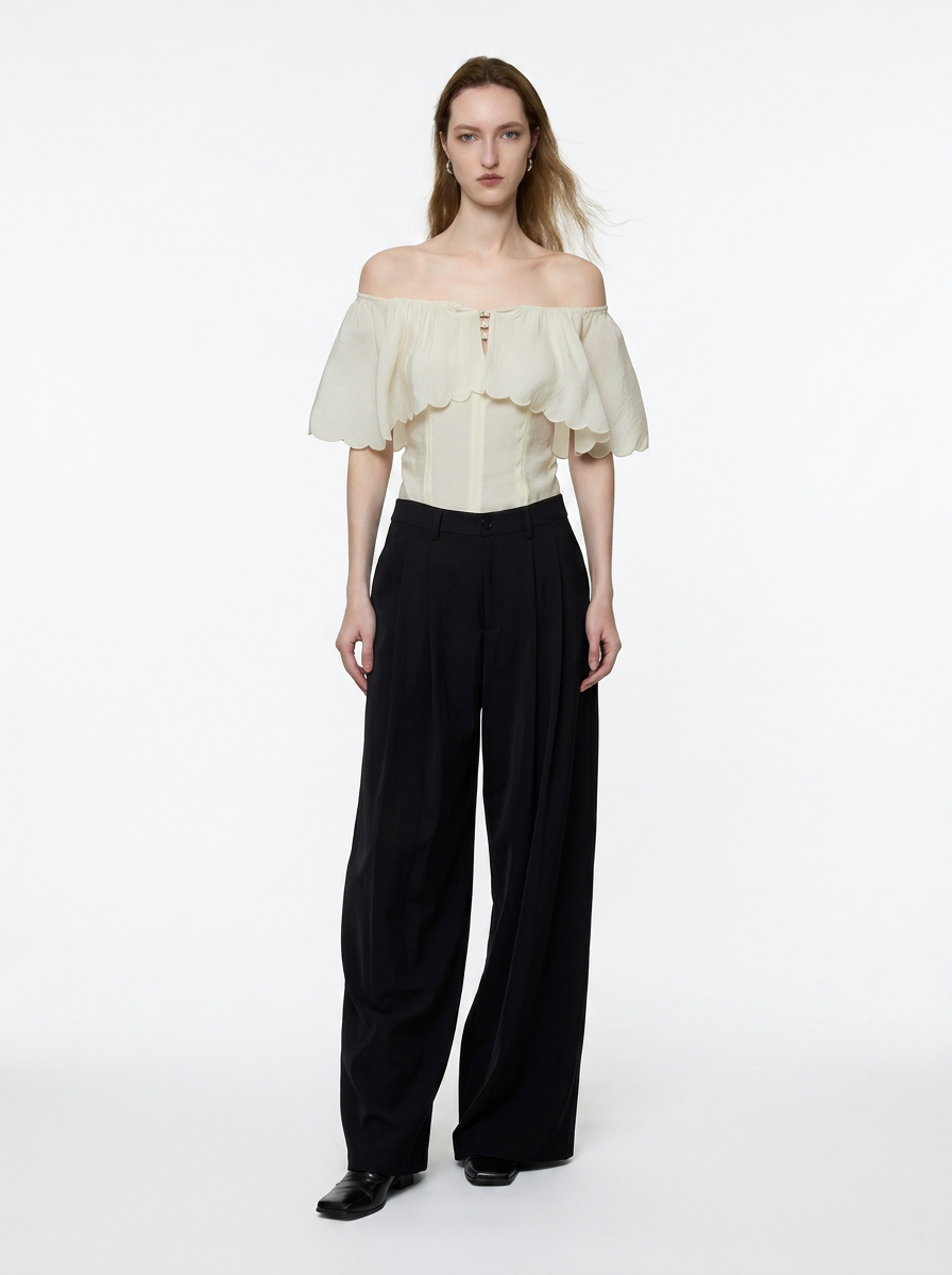 White One-Shoulder Ruffle Blouse