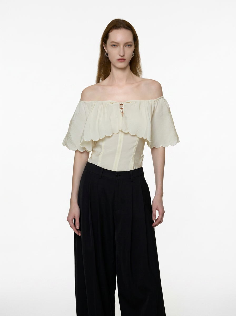 White One-Shoulder Ruffle Blouse