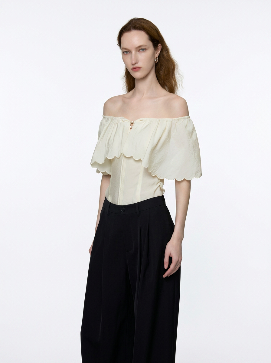 White One-Shoulder Ruffle Blouse