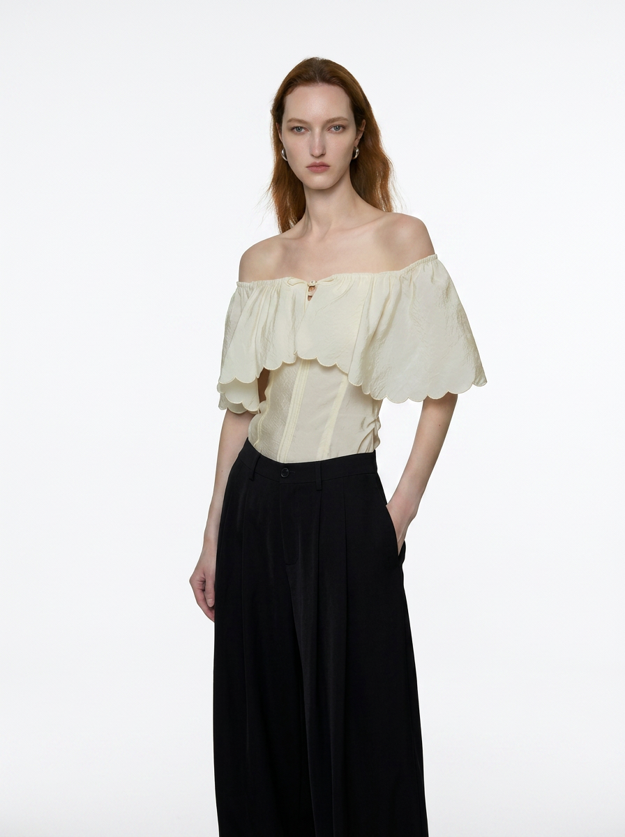 White One-Shoulder Ruffle Blouse