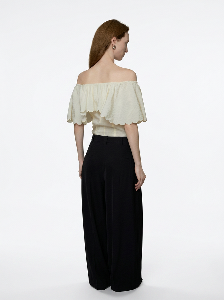 White One-Shoulder Ruffle Blouse
