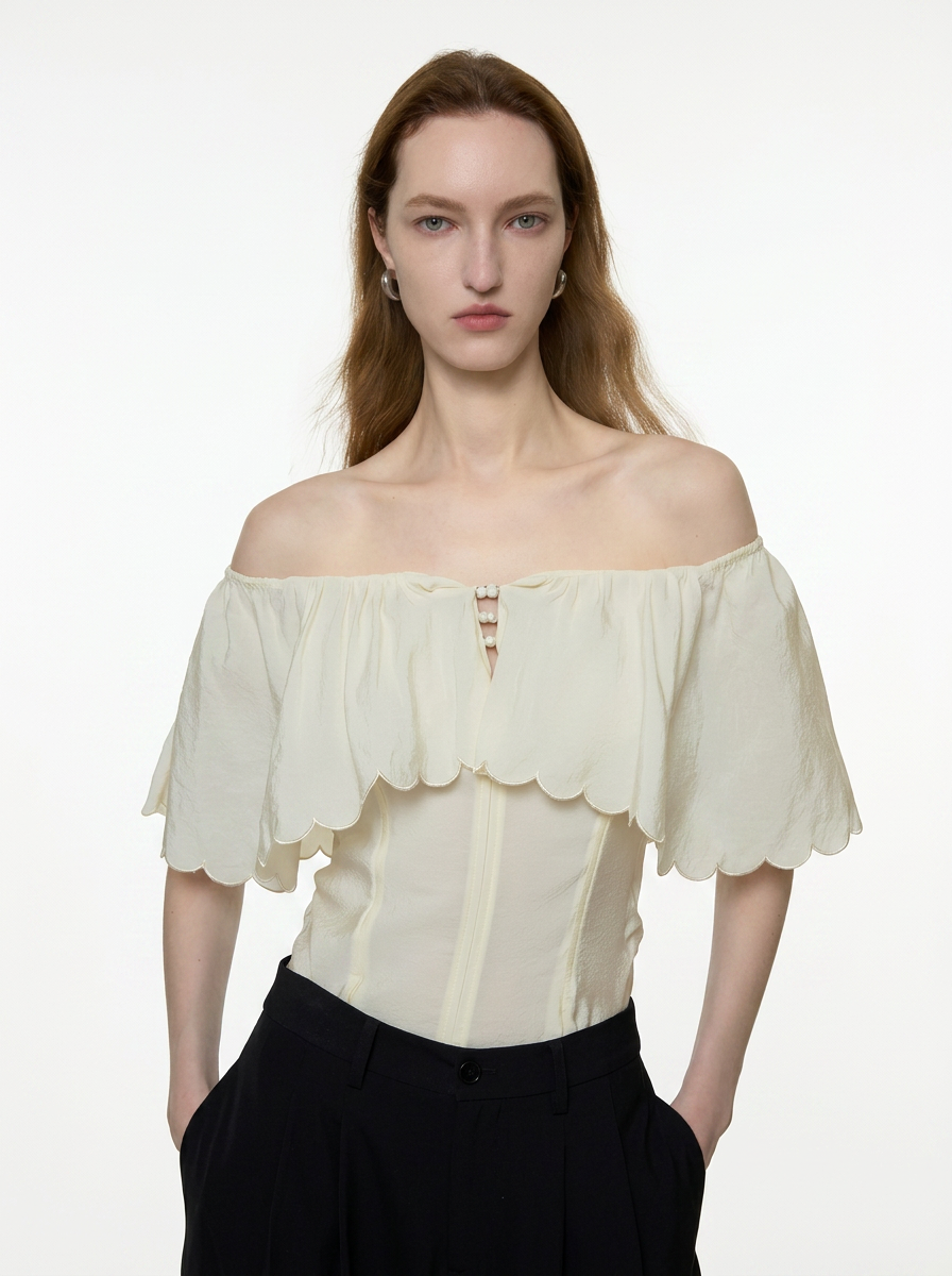 White One-Shoulder Ruffle Blouse