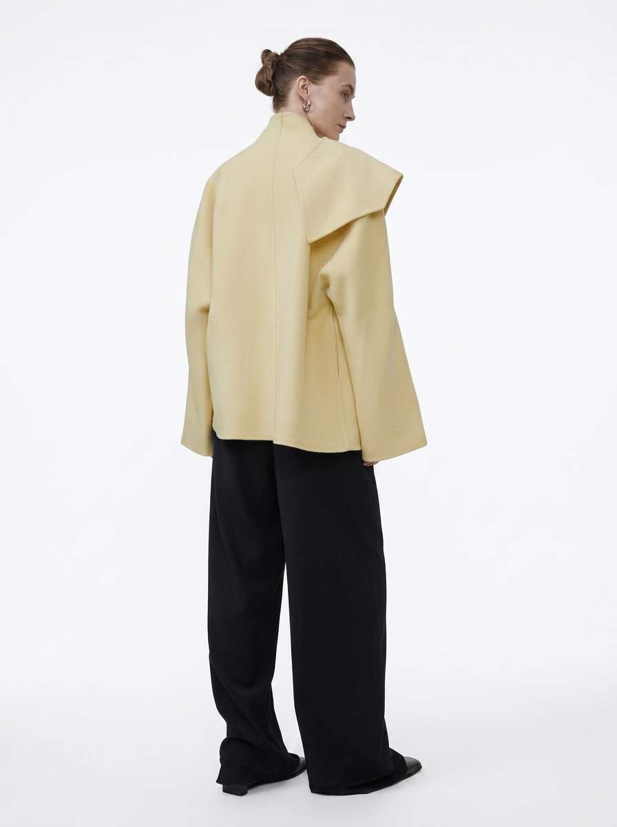 Beige Wool Irregular Collar Short Coat