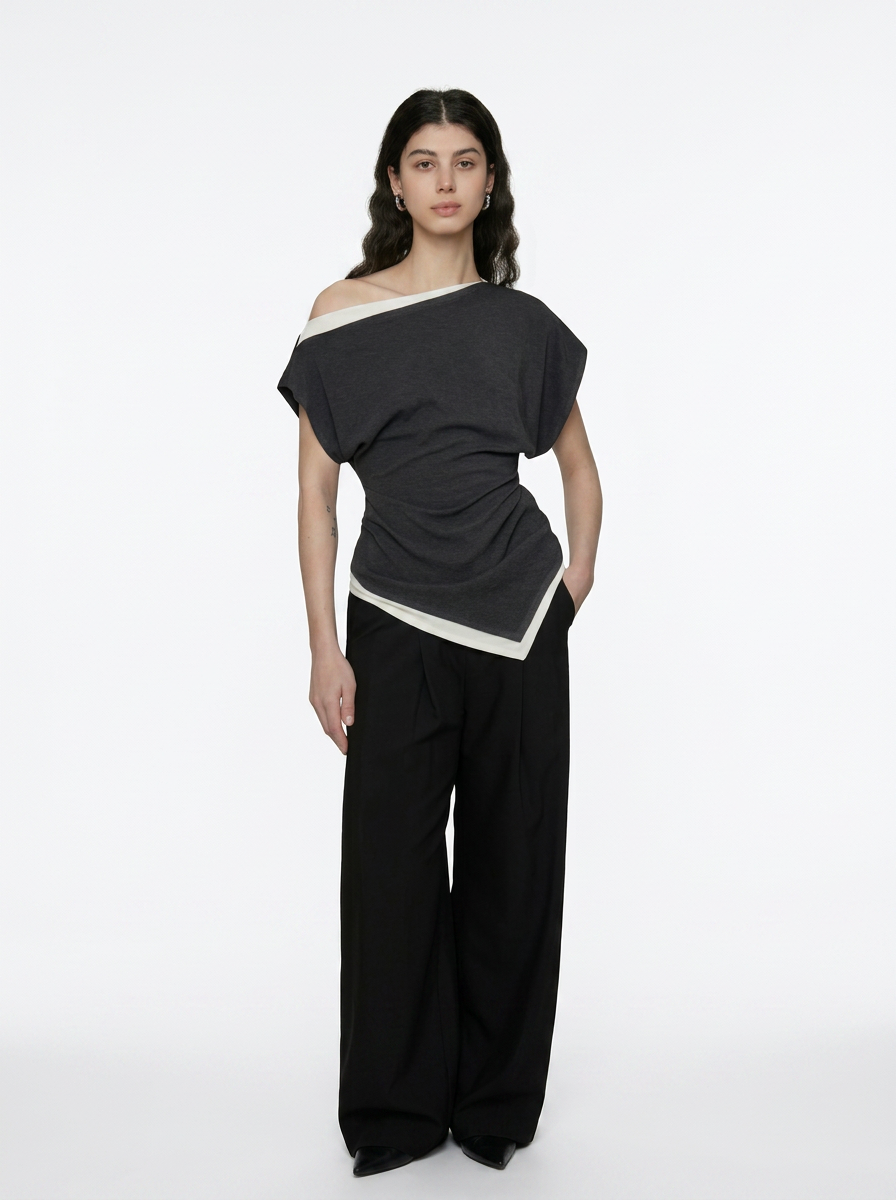 Black One-Shoulder Asymmetrical Knit Top
