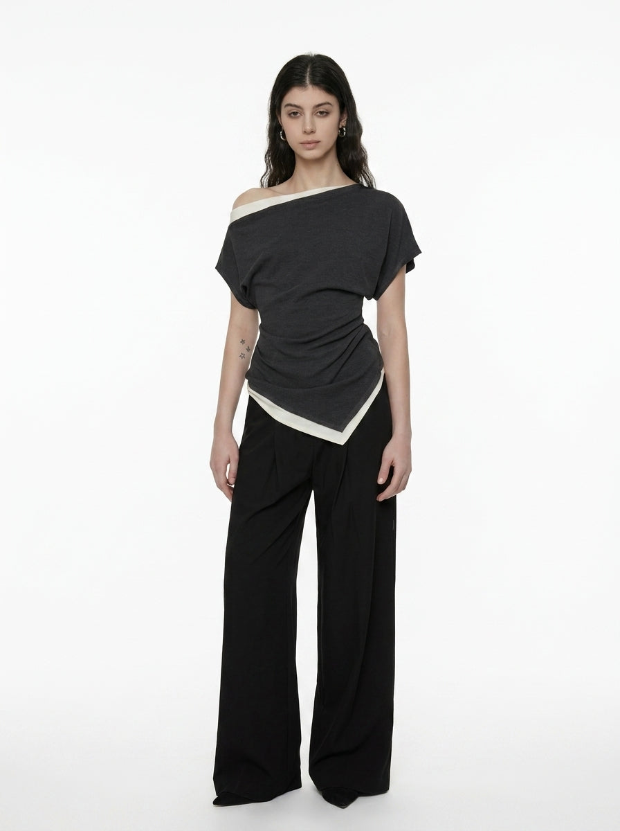 Black One-Shoulder Asymmetrical Knit Top