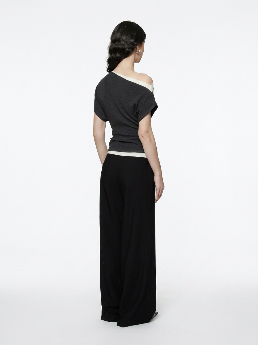 Black One-Shoulder Asymmetrical Knit Top