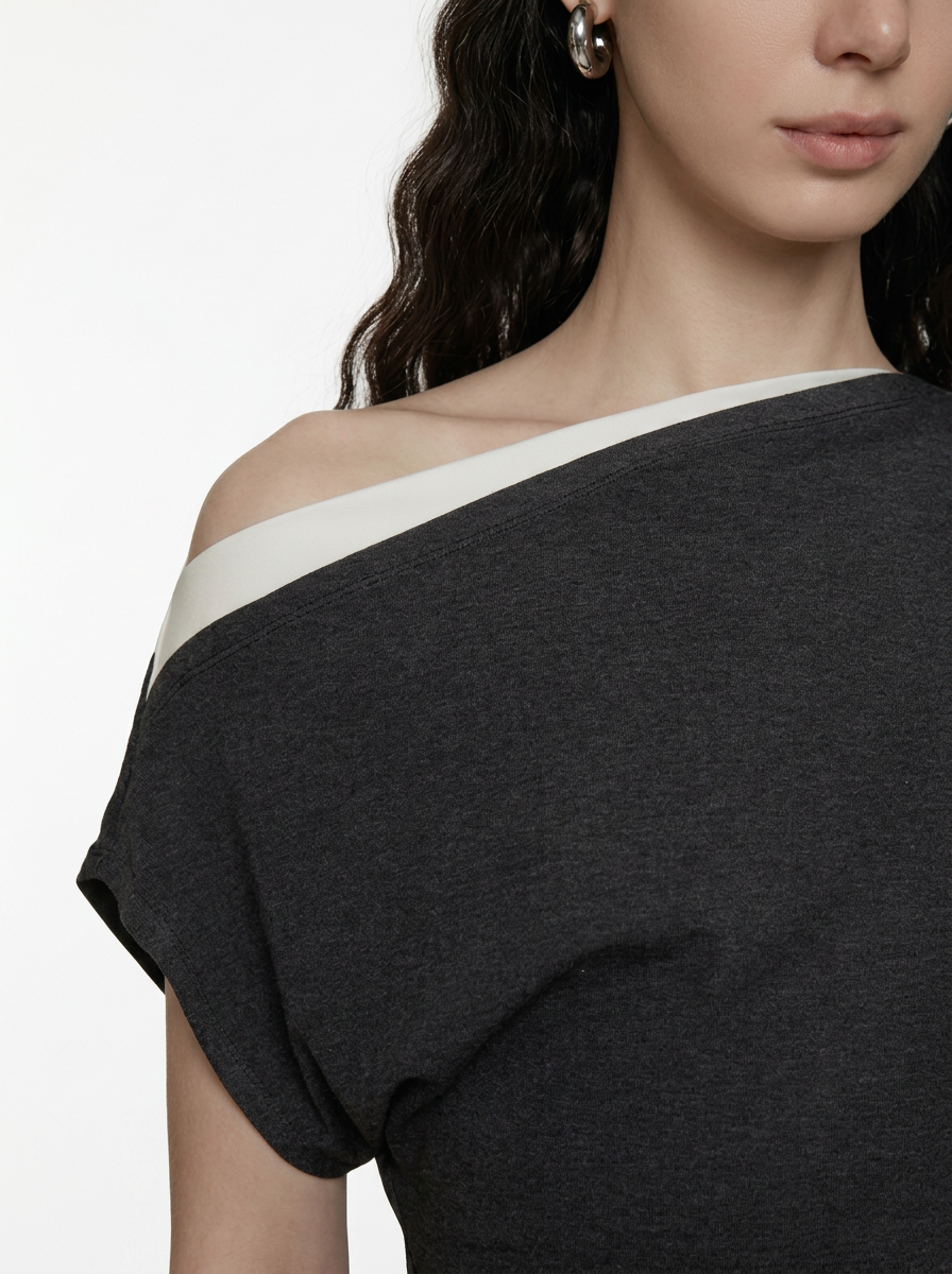 Black One-Shoulder Asymmetrical Knit Top