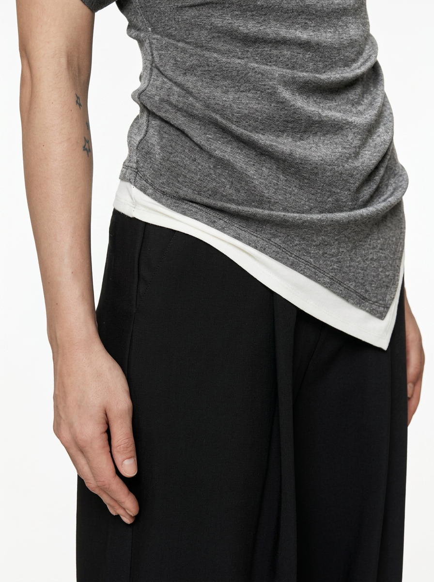 Black One-Shoulder Asymmetrical Knit Top