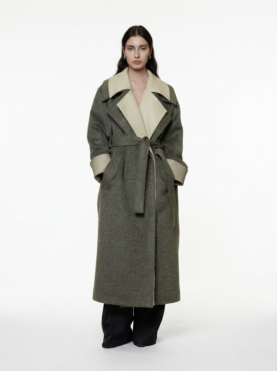 Olive Green Double-Faced Wool Long Coat