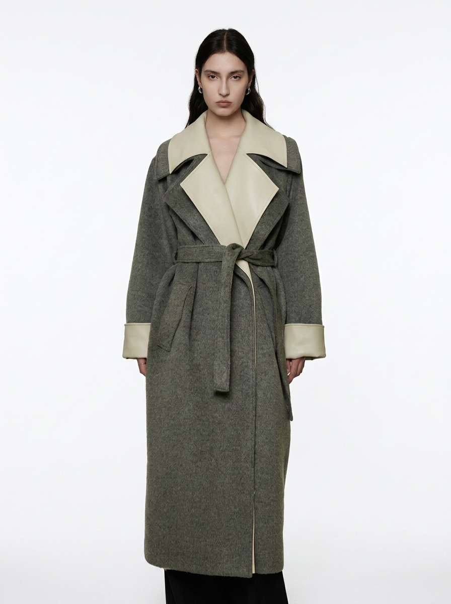 Olive Green Double-Faced Wool Long Coat