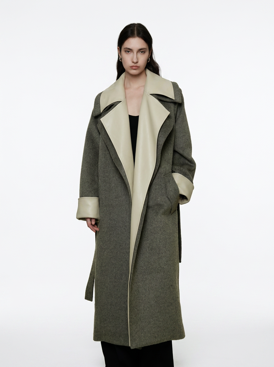 Olive Green Double-Faced Wool Long Coat